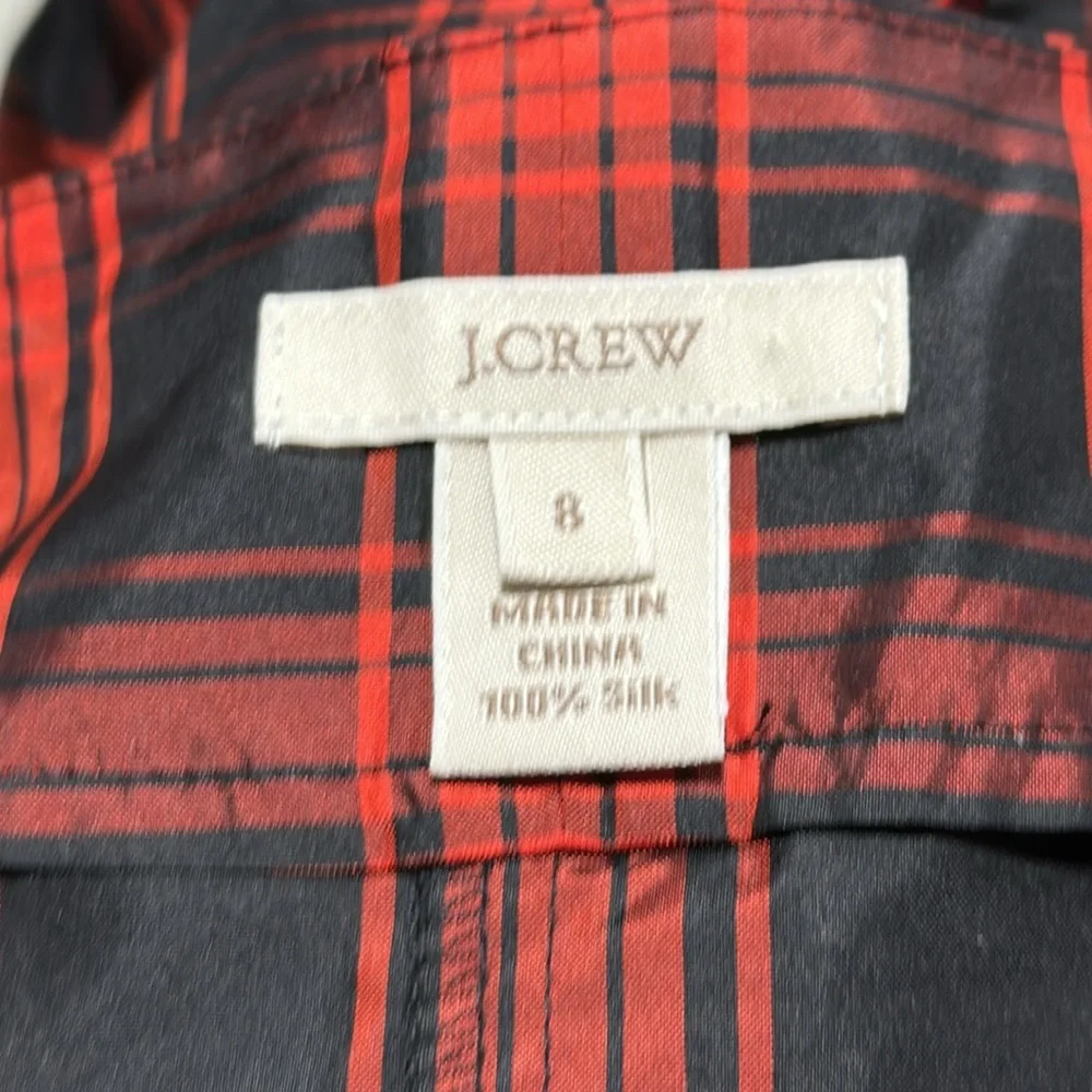 J. Crew Plaid Eliza Tee Short Sleeve Blouse 100%‎ Silk Size 8 / Ww-27